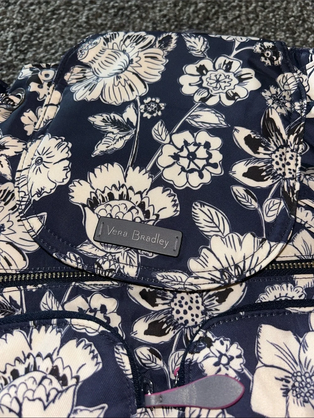Vera Bradley Navy Floral Print Backpack with Drawstring